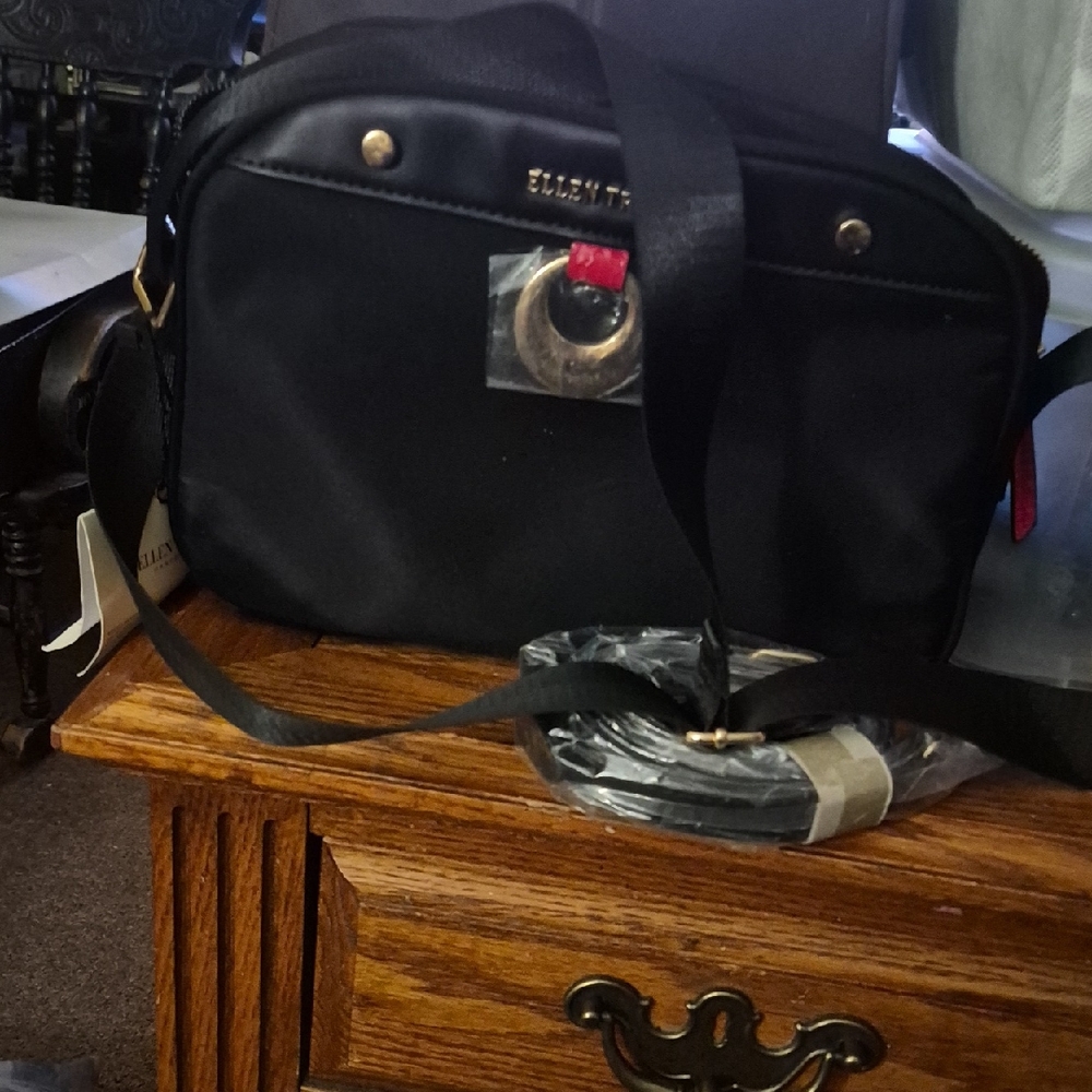 Ellen Tracy Black Messenger Bag with Red Accent LONG AND SHORT STRAPS New
